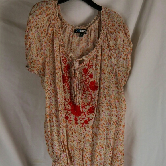 Creme and peach peasant blouse