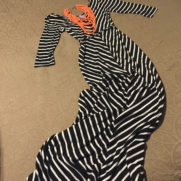 MATERNITY Black & White Striped Maxi Dress