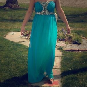 blue and green long prom dress!