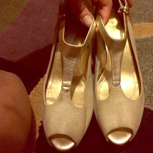 Gold t'strap heels