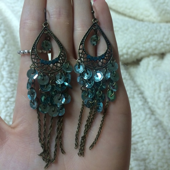 Turquoise sequin earrings - Picture 1 of 1