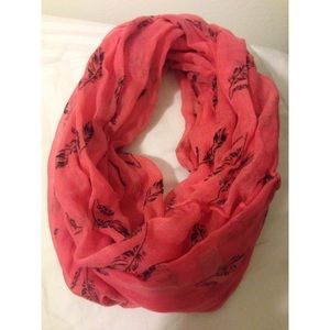 Coral color Infinity Scarf w/ Feather Print