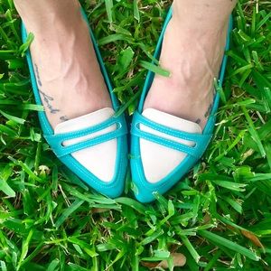 Restricted Turquoise Pointed Penny Loafer Flats