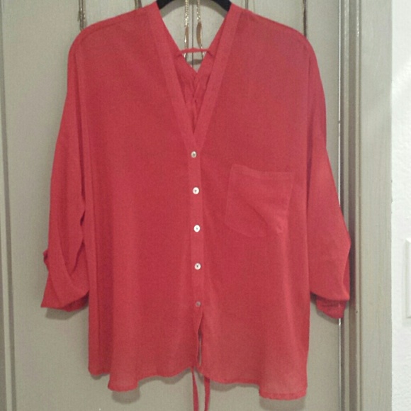 Red Sheer Flowy Blouse