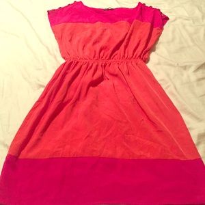 Orange and Fuschia color block mini dress