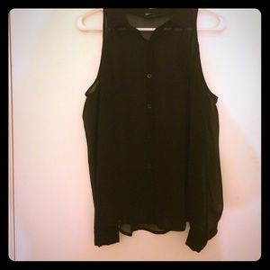 Black long sleeve button up with shoulder cut outs