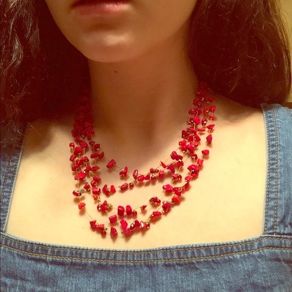 Red Semi-Precious Gem Nugget Floating Necklace