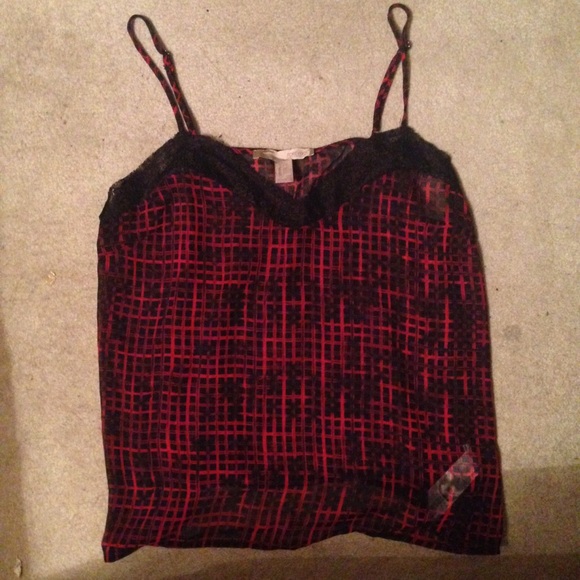 NWOT Black Lace And Red Sheer Tank