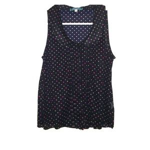 Navy blue polka dot button up blouse