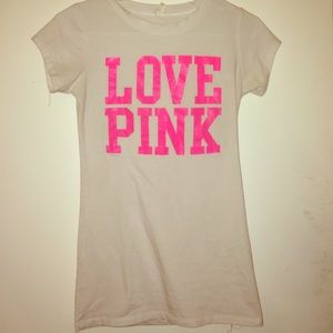 White PINK top with bright pink words