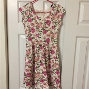 White/Pink Floral Skater Dress M