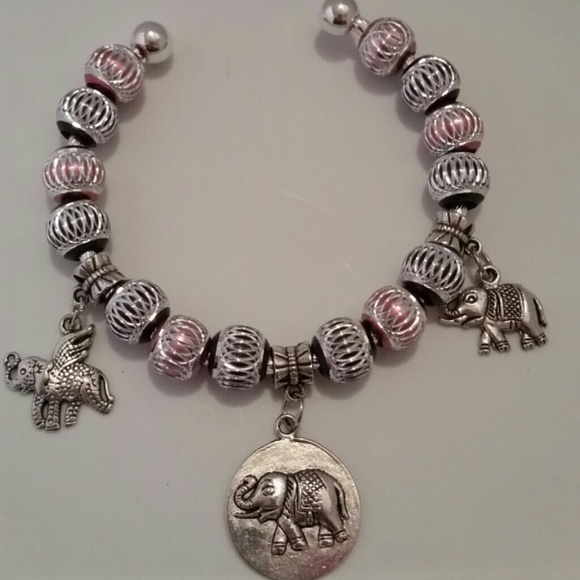 Elephant Themed Charm Cuff Bracelet