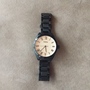 Fossil watch. Black ceramic with rose gold face.