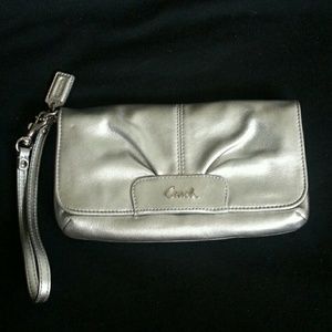 Silver coach wristlet leather and NWT
