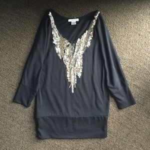 Black sequin 3/4 sleeve length sweater