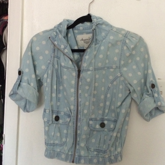 Blue & white polka dot zip-up cover up