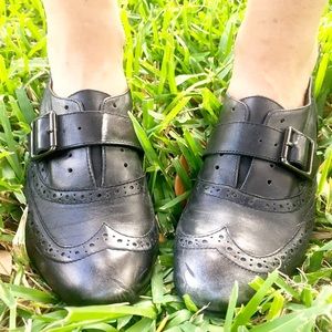 Bespoke Pewter Leather Oxford Flat with Buckles