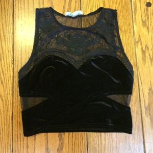 Velvet and mesh crop top