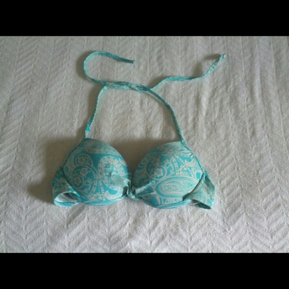 blue and white paisley push up swim suit top