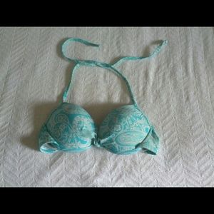 blue and white paisley push up swim suit top