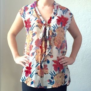 Winter Kate Silk Floral-Print Pussy-Bow Blouse