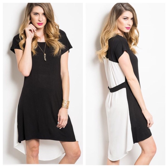 Asymmetrical 2 toned dress - black and white