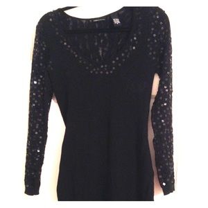 MODA international shiny black long sleeve dress