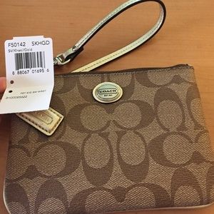 Coach Peyton Signature Small Wristlet (khaki/gold)