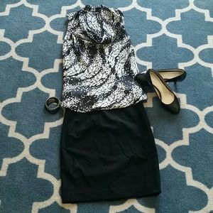 NWT Black and white cowl neck blouse