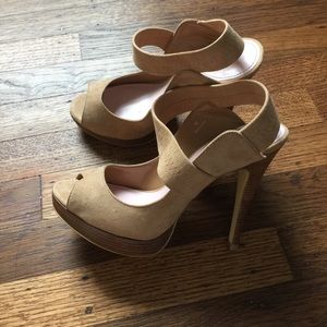 Brand New Nude Platform Peep Toe Heels