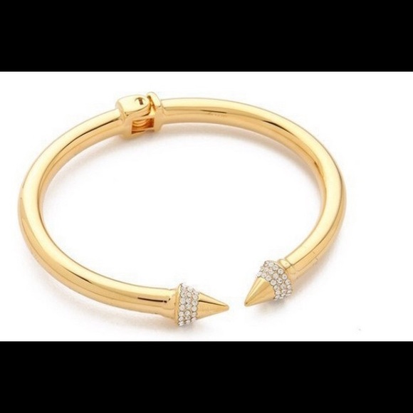 Gold + Rhinestone double arrow cuff bangle - Picture 2 of 4