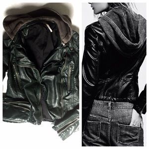 FREE PEOPLE Vegan LEATHER Hooded JACKET Dark Green