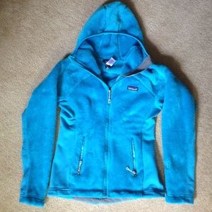 Women's blue Patagonia fleece hoodie