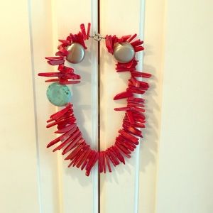 Red and Turquoise Coral Necklace