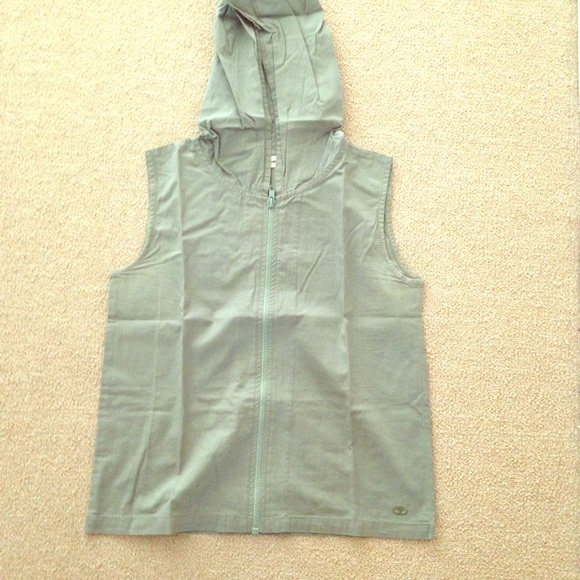 Olive green hooded sleeveless cardigan