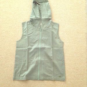 Olive green hooded sleeveless cardigan