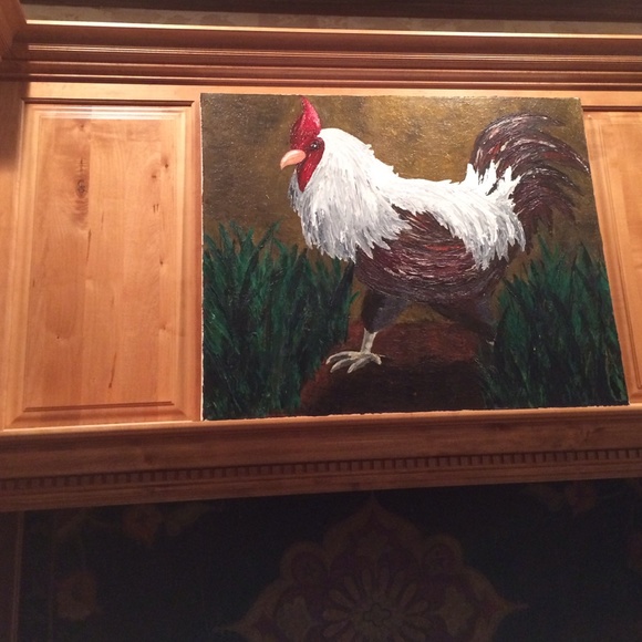 One of a kind  PALETTE KNIFE PAINTING. Rooster. - Picture 4 of 4
