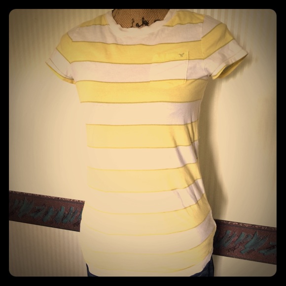 American Eagle Yellow Striped Tee