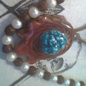 Third eye pine cone necklace turqoise