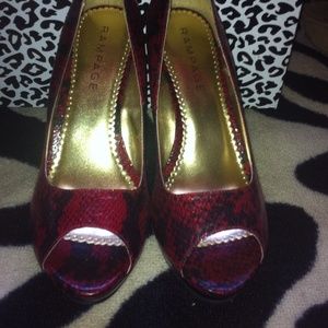Rampage 9.5 red snakeskin peep toe heels