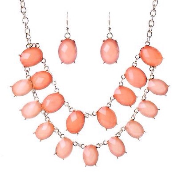 Peach candy color double web necklace, earrings... - Picture 2 of 2