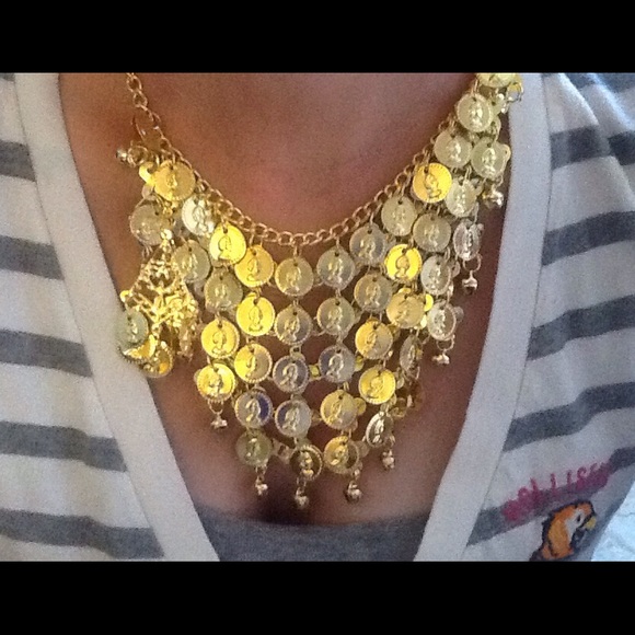 Bell bling gold disk designer necklace set. - Picture 2 of 2