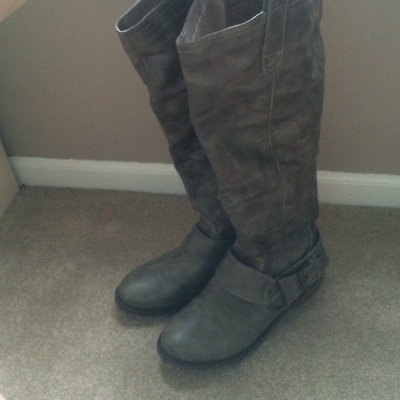 Gray Knee High Boots