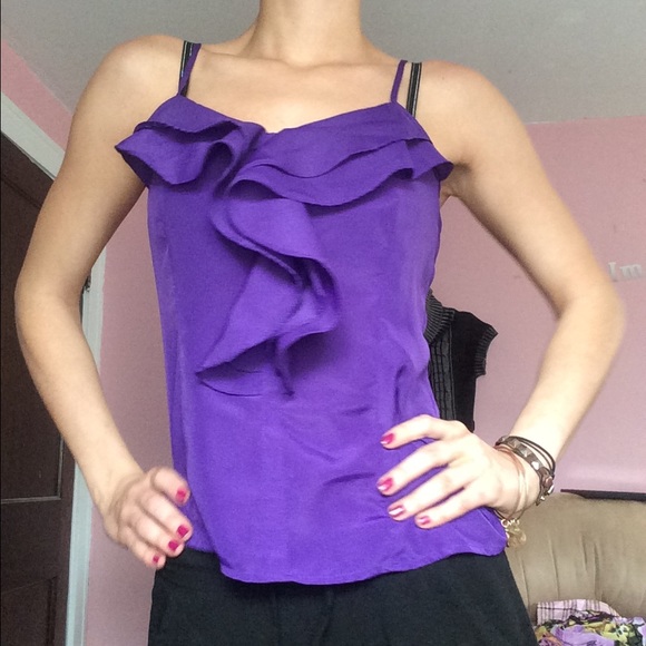 purple ruffle zipper dressy tank top