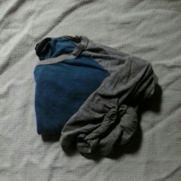 Baseball tee w/ button sleeves.