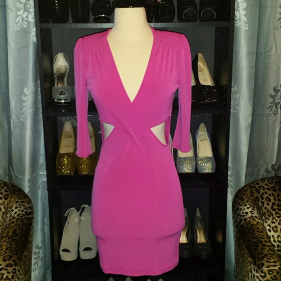 Brand new hot pink 3/4 sleeve dress with cut outs