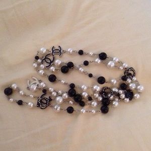 Chanel white &Black crystal, pearl necklace.silver