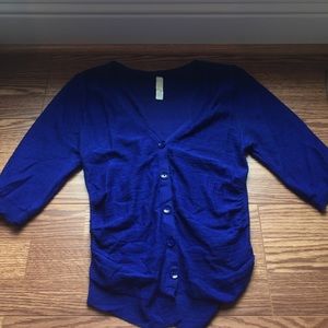Cobalt blue button down quarter sleeve cardigan