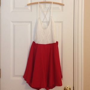 White and Red Spaghetti Strap Playsuit