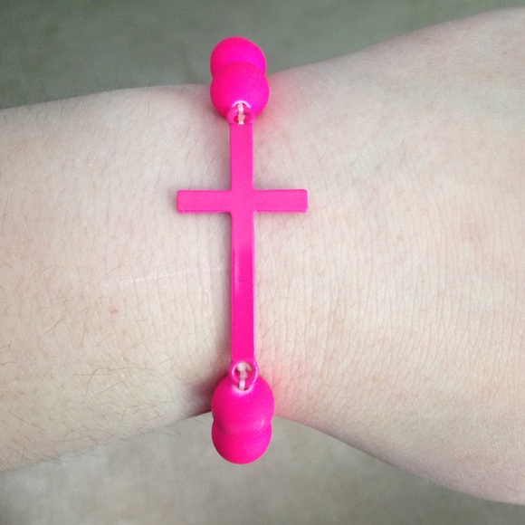 Neon beaded cross necklace